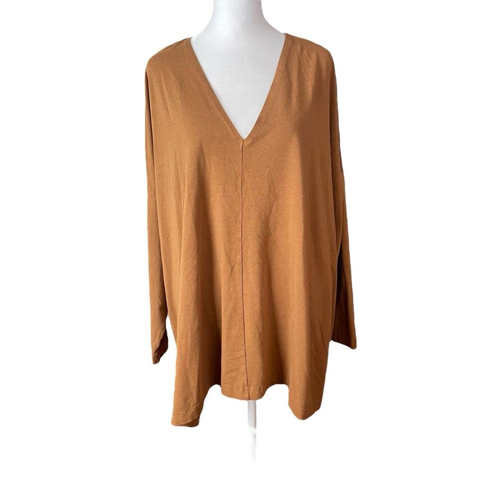 bryn Walker Tan V-Neck Blouse